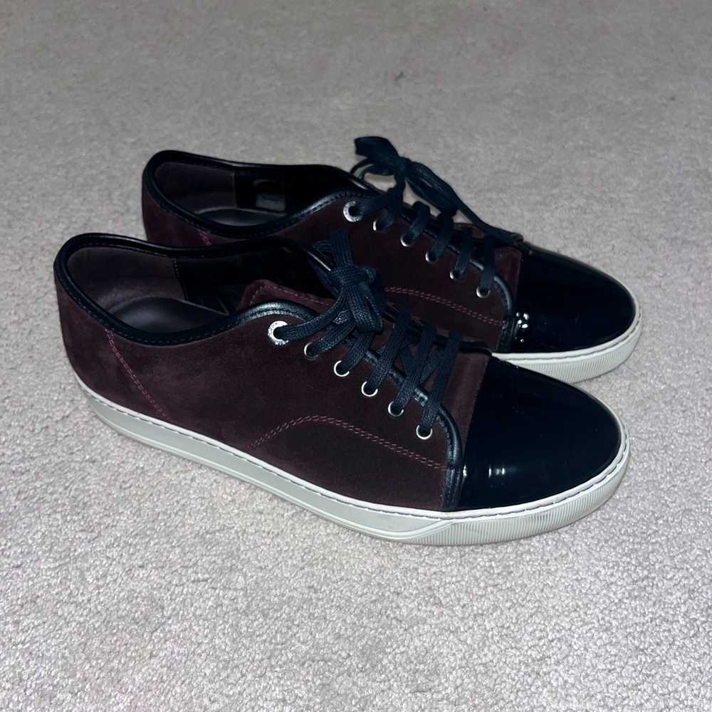 Lanvin Suade and Patent Red Wine Sneakers Mens